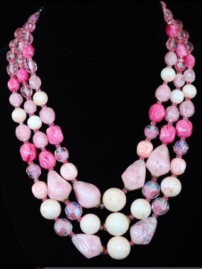 1950's Lucite & Glass Bead Three Strand Necklace - West Germany